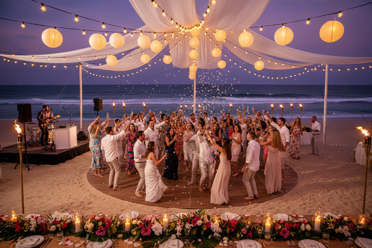 beach wedding party