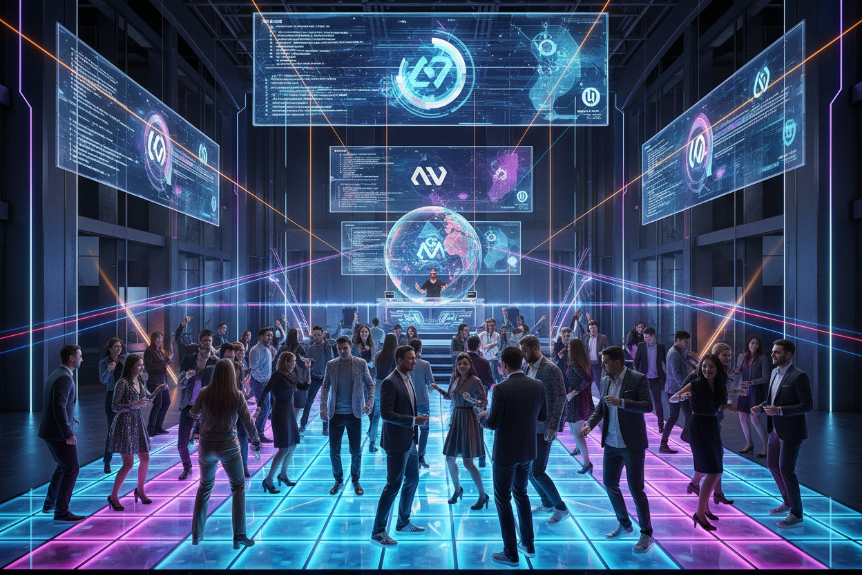 high tech employee party dancing