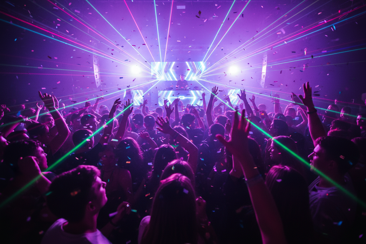 young people dancing at rave party